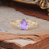 Nature-Inspired Vintage 4-Prong Pear Cut Amethyst Ring